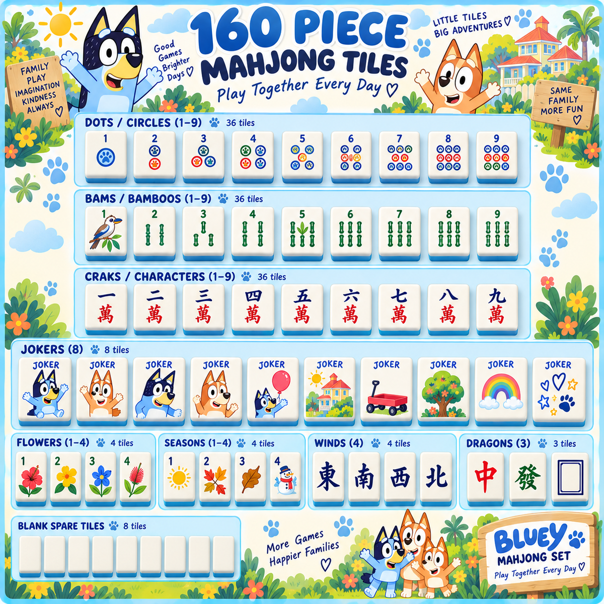 Premium BLU Mahjong Tiles Set TNSM