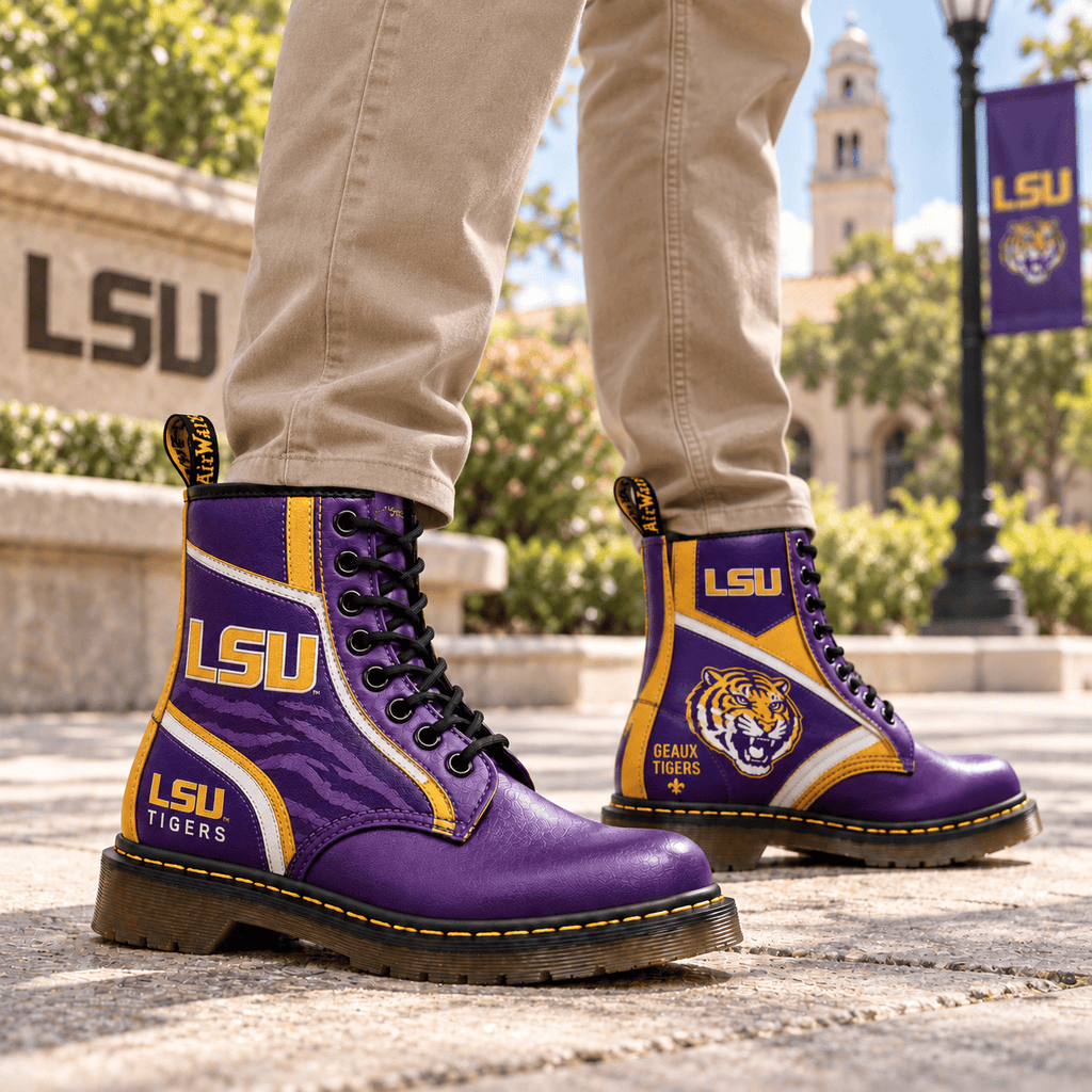 LSU Premium Leather Lace-Up Boots LNTH